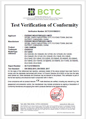 VoxPicks Certificates Car Camera CE Test Verification of Conformity