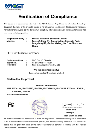 VoxPicks Certificates FCC Verification of Compliance